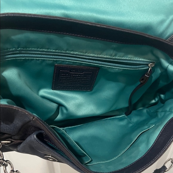 Coach Pinnacle Eva Lake Navy Leather Chained Shoulder Bag - Picture 12 of 14